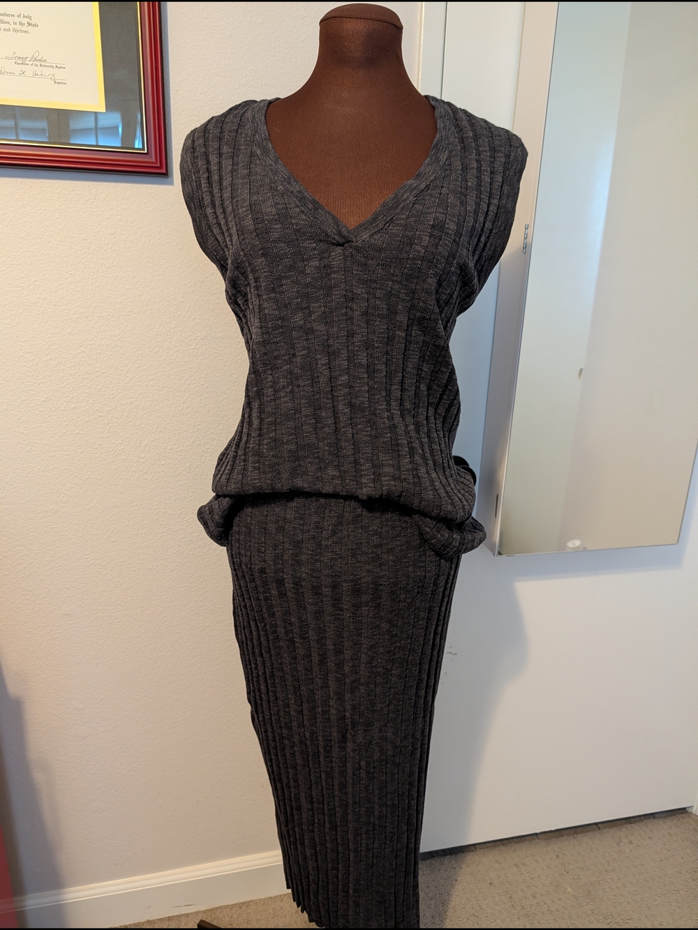Ribbed Knit Two-Piece Set in Charcoal Gray - By Together